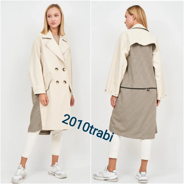 ZARA LIGHT BEIGE Contrast Oversized Double-Breasted Trench Coat