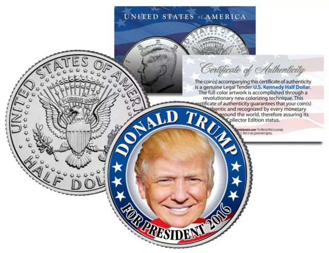 DONALD TRUMP FOR PRESIDENT 2016 Colorized JFK Half Dollar U.S. Coin CAMPAIGN