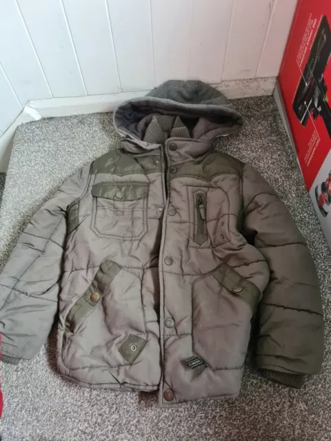 NEXT Boys Green Winter Coat Age 8 Years Hooded Padded excellent condition