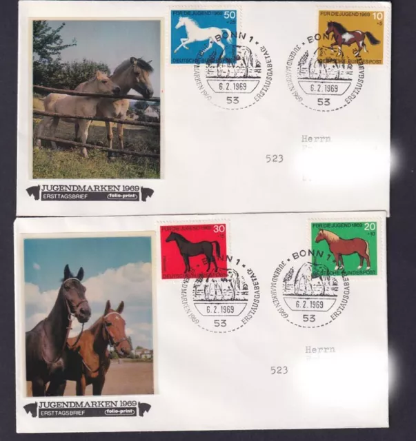 Bund 2 FDC`s mit 578-581 Jugend Pferde mit ESST Bonn 6.2.1969