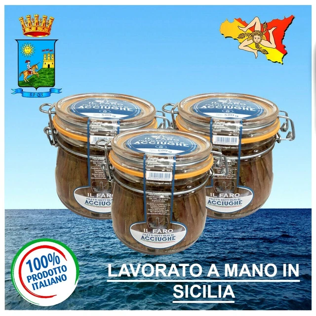 FILETTI DI ACCIUGHE SOTT'OLIO DI SCIACCA LAVORATA A MANO 580g ALTA QUALITA' 5PZ
