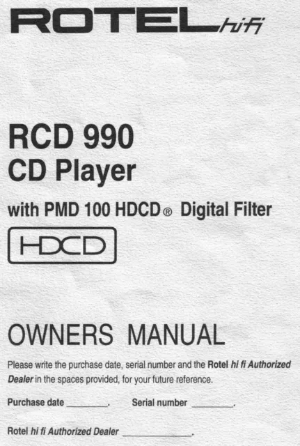 Bedienungsanleitung-Operating Instructions für Rotel RCD-990