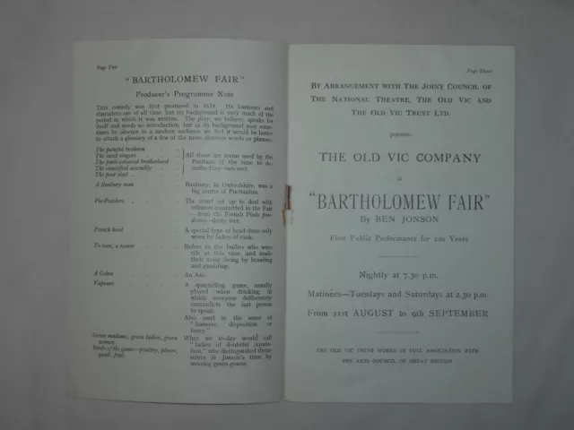 Bartholomew Fair Ben Johnson Old Vic 1950 Theatre Programme Edinburgh Festival 2