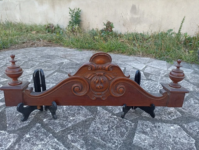Rare Fronton en bois ancien complet sculpté marron trés rare 67 cm superbe
