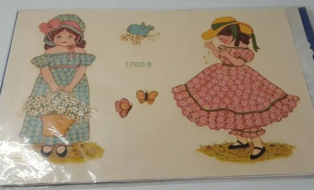 Calcomanías artesanales aplicadas al agua vintage MEYERCORD 1700-B niñas pájaro mariposa