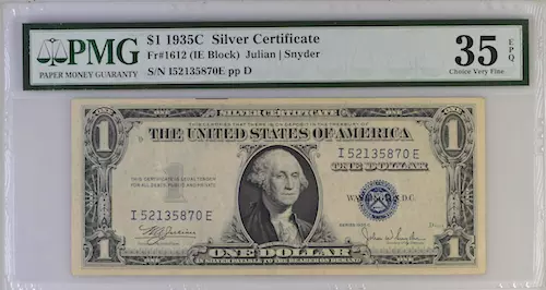 Fr#1612 $1 1935 C Silver Certificate ( Ie Block ) Julian /Snyder