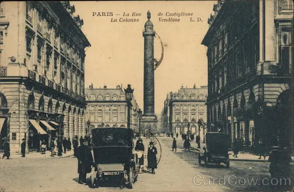 France 1922 Paris La Rue de Castiglione,La Colonne Vendome L.D. Paris Postcard
