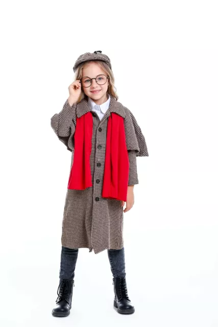 Kids Sherlock Holmes Detective Costume Child Boys Girls Book Week Cosplay Coat 3