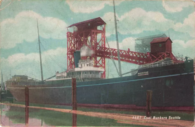 Coal Bunkers Seattle Washington WA Ore Ship Mackinaw PM Ritzville 1911 Postcard