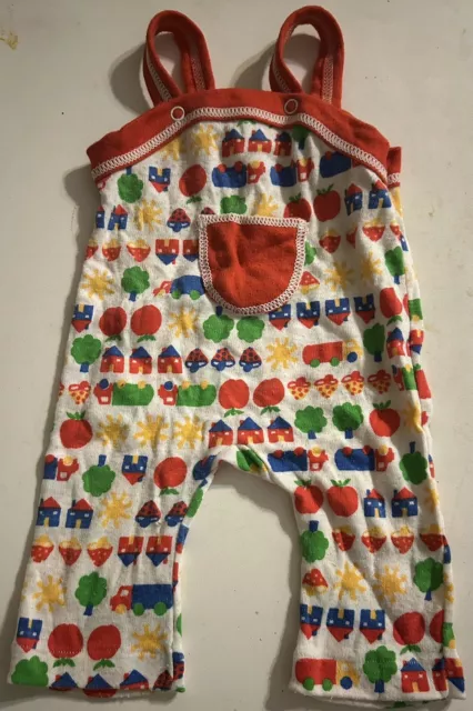 Vintage Baby Carter's Romper Overall Shortall Colorful School Yard Pattern 3 Mo