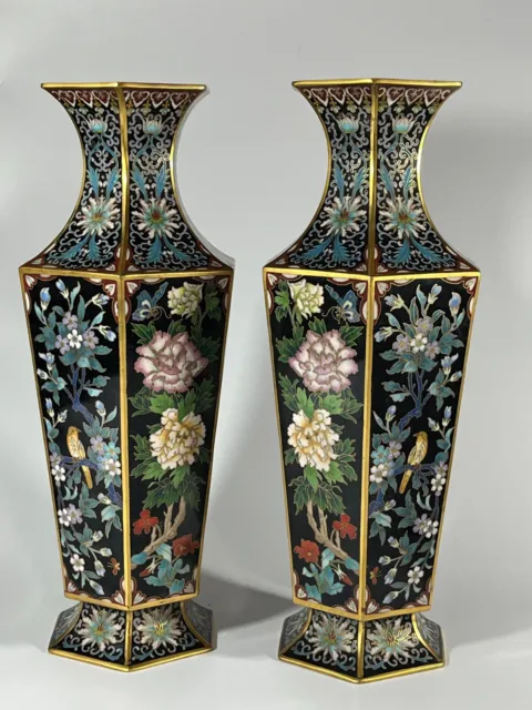 A very  beautiful and large  pair of Chinese cloisonne hexagon vases NC-08A/B