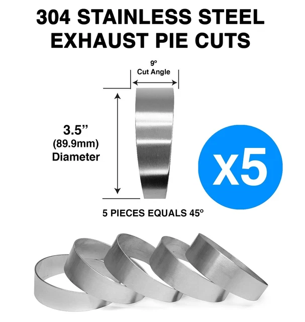 Stainless Steel 304 Exhaust Pie Cut Tubes - Multiple Sizes: 50.8mm, 60.3mm, 63.5mm, 76mm, 89mm, 101mm