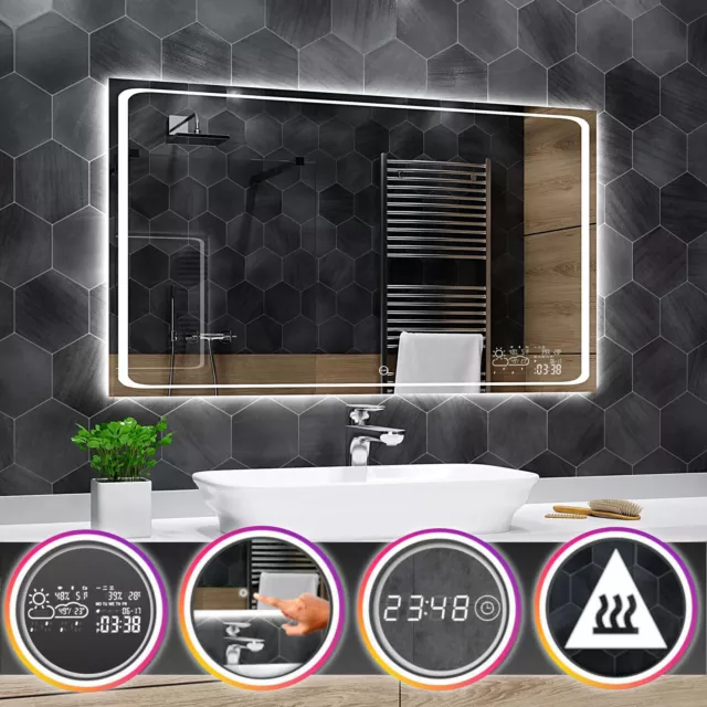 BARCELONE éclairé del Miroir salle de bain Station météo Interrupteur anti-buée