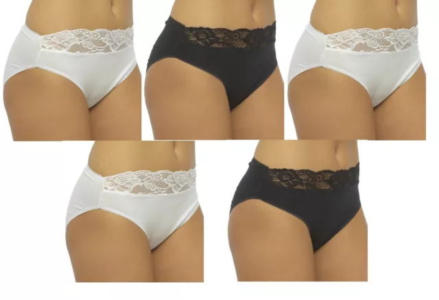 Ex M S 2 PACK Ladies Knickers Lace Front Cotton Rich High Rise