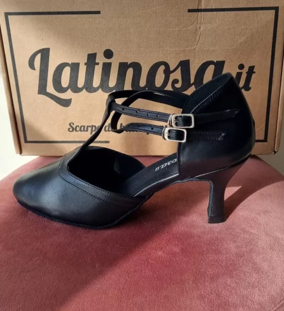 Scarpe da Ballo 40 sandali punta chiusa nero pelle tacco 7 comodo salsa Latinosa