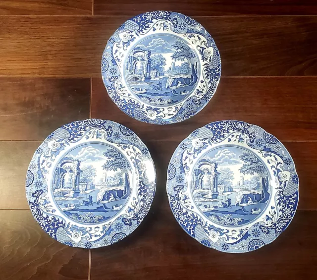Set of 3  COPELAND SPODE Italian Blue & White Plates.  23cm.  VGC