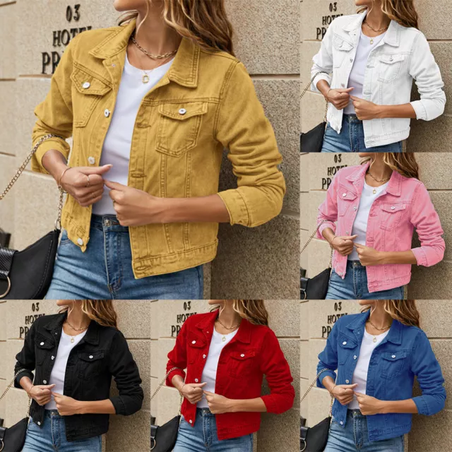 Womens Denim Jackets Jeans Coats Casual Tassel Long Sleeve Lapel Button Loose AU