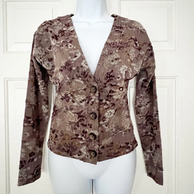 Free People Caroline Textured Stretchy Cropped Button Cardigan in Mulberry Sz S