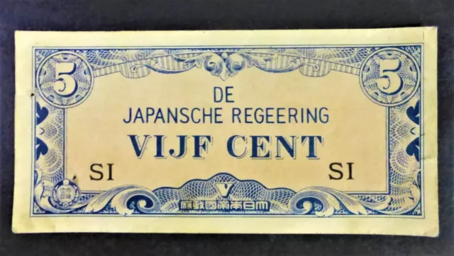 WW2 JIM-Japanese Invasion Money - Netherlands East Indies 5 Cents 1942 Note