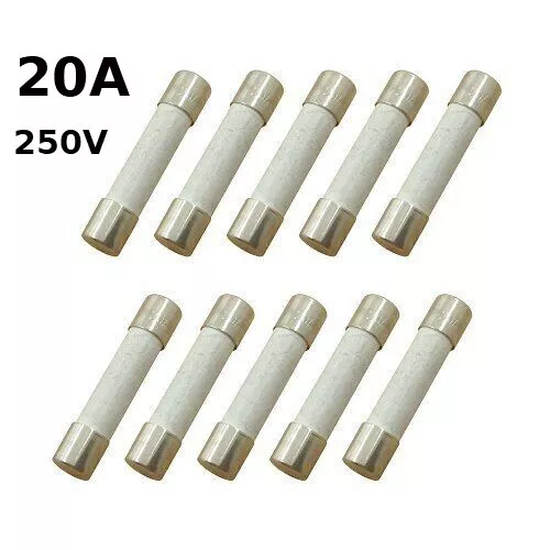 10 x Pack         20Amp Slow-Blow Time Delay Fuse Ceramic      6x30mm