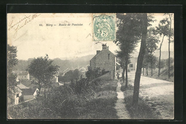 CPA Mery, Route de Pontoise avec Maisons