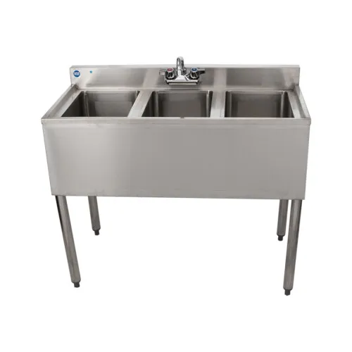 Commercial Stainless Steel Three Compartment Bar Sink  - 36"x19"
