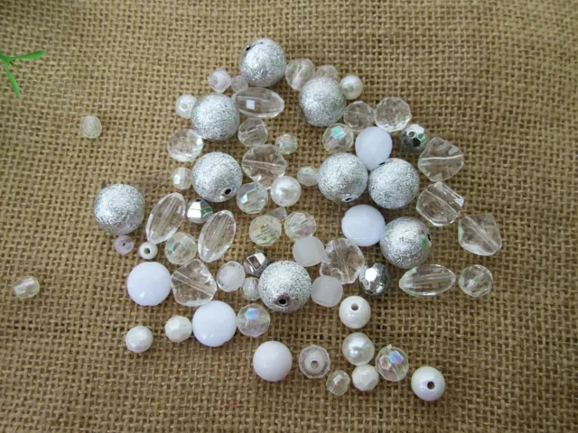 450Gram White Theme Round Faceted Flat Oval Etc Loose Beads Assorted 3
