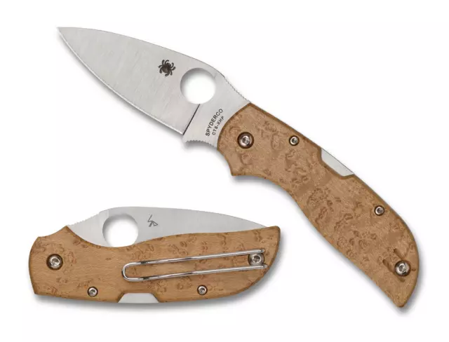 Spyderco Knives Chaparral Lockback Birdseye Maple Wood XHP Stainless C152WDP