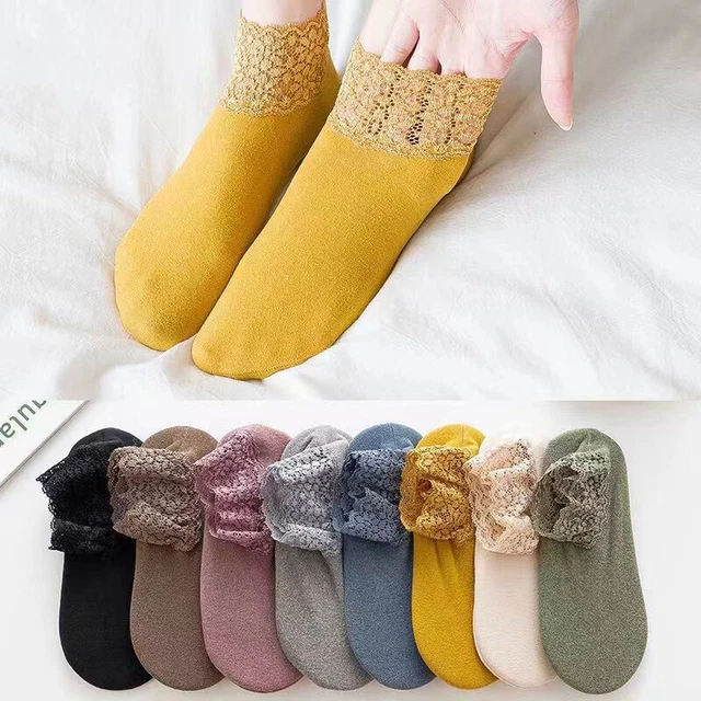 Dentelle Bord Ne Glisse Pas Sommeil Court Chaussettes Cheville Bateau Respiran ✿
