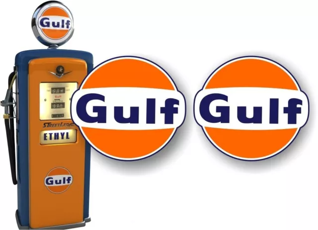 2 GULF Gasoline 80's Vintage Gas Pump Decals Pumps Oil Station Garage Sticker