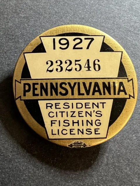 1927 PA FISHING License Badge Pin # 232546 With Paper $53.00