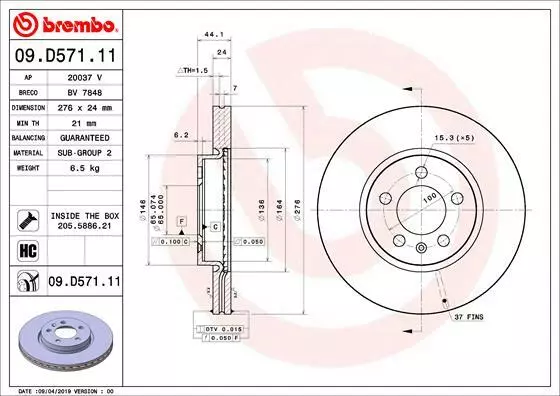 BREMBO 2x Disque de Frein Avant Ø276 MM pour Seat Ibiza V KJ1 1.0 TSI Arona KJ7