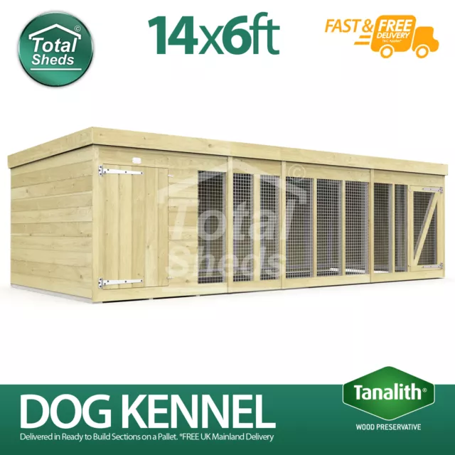 Dog Kennel & Run 14ft x 6ft Fully Pressure Treated Tanalised Timber Free Deliver