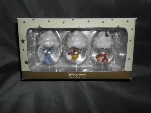 Disney Store Boxed Christmas Tree Baubles Snow Globes Eeyore Tigger Pooh Bear