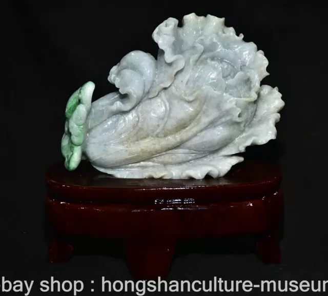 5.8" Old Chinese Jadeite Emerald Jade Carving Feng Shui Cabbage Wealth Statue