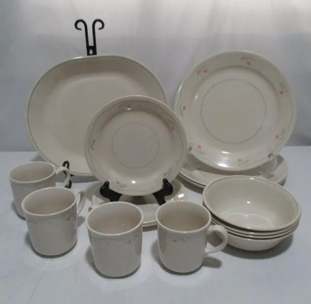 Vintage Corelle Calico Rose dishes plates bowls mugs platter tray 17 PIECE SET