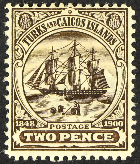 Turks & Caicos Islands 1900-1904 2d Sepia, Wmk Reversed, Sg 103x, Fine Mint.