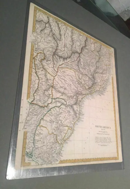 ORIGINAL 1837 SDUK Map Hand Colored South America ,Brazil,Paraguay,Uruguay