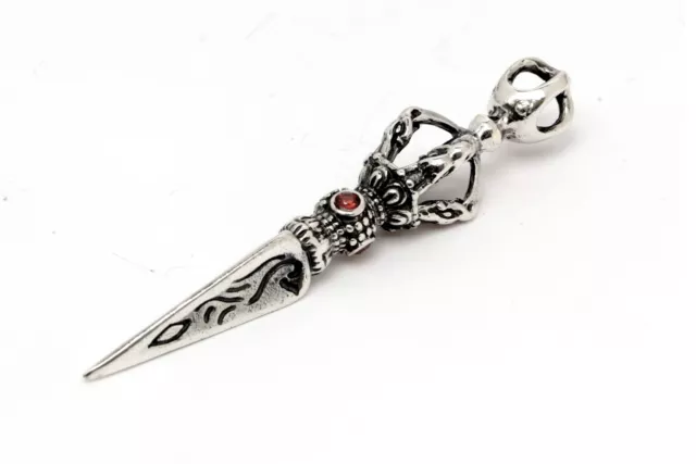 Tibetan Vaja Dorje Red Dagger Sterling Silver 925 Necklace Pendant Jewelry Charm