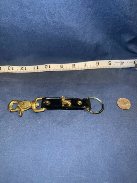 Jack Russell Terrier Black Leather and Brass Key Ring