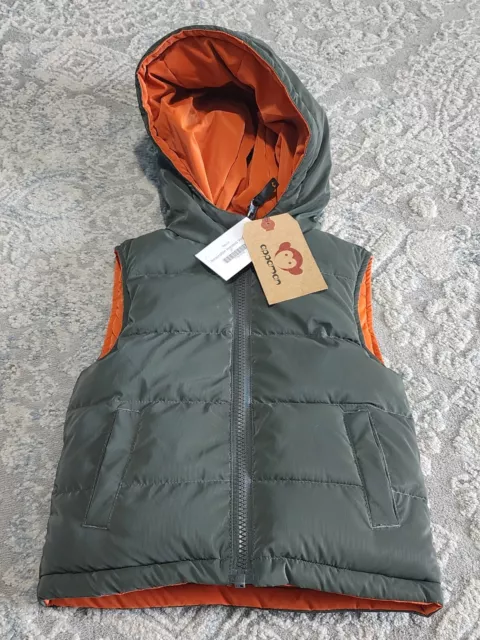 Appaman Kids Toddler 2T Hooded Puffer Reversible VEST Orange/Olive Green NEW