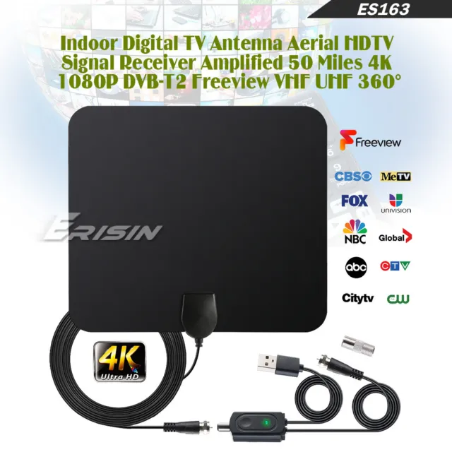 Digital TV Antenne mit Verstärker HDTV Zimmerantenne Receiver DVB-T2 VHF UHF 4K