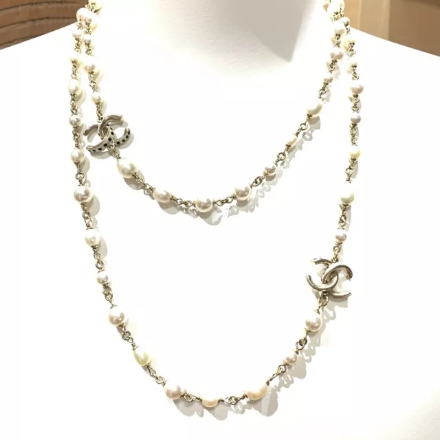 chanel costume double strand long pearls