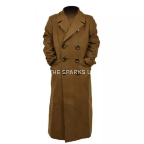 Mens 10th Doctor Who Cosplay Wear Classic Winter Outerwear Long Cotton Coat