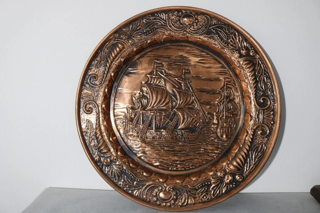 Assiette Décorative En Cuivre Véritable - Diamètre 28,3 Cm - Poids 390g - Fabriquée En France