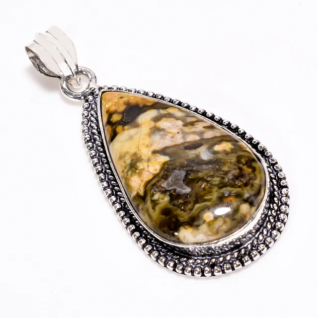 Ocean Jasper Vintage Style Handmade 925 Sterling Silver Pendant 2" GSR-3858