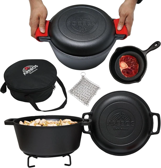 SET FORNO OLANDESE 2In1 | Pentola in Ghisa Da 4,8 L E Padella Da 1,8 L