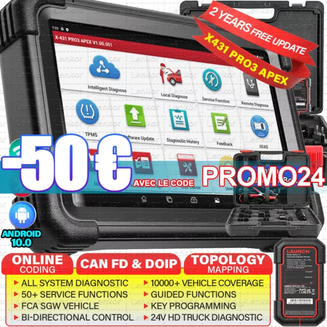 LAUNCH X431 PRO3 APEX Auto diagnostics Systèmes Complète Codage ECU Appareil FR