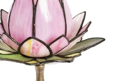 Lampada da tavolo abat-jour con base in ottone e vetro tiffany tulipano rosa 2