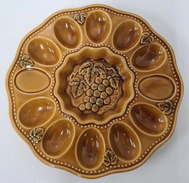 Vintage Norleans Deviled Egg Platter Brown Grape Design Made In Japan Holds 10